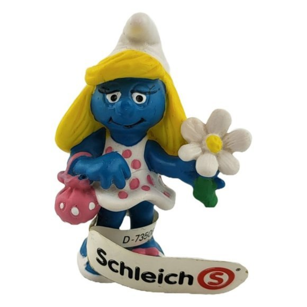 Smurfs Smurfette Holding Flower Purse Figure‎ Vintage 1993 Schleich Rare Germany